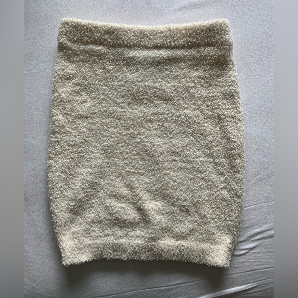 fuzzy white bodycon mini skirt